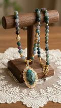 Mossy Agate Stone Necklace (75 cm)