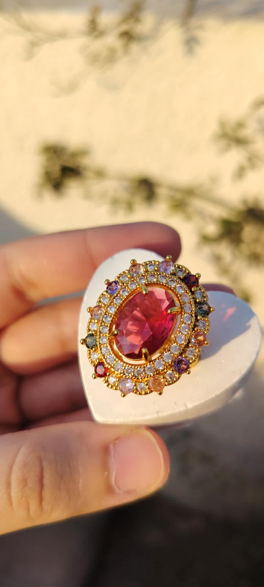 Gold plated free size ring with 3 colors