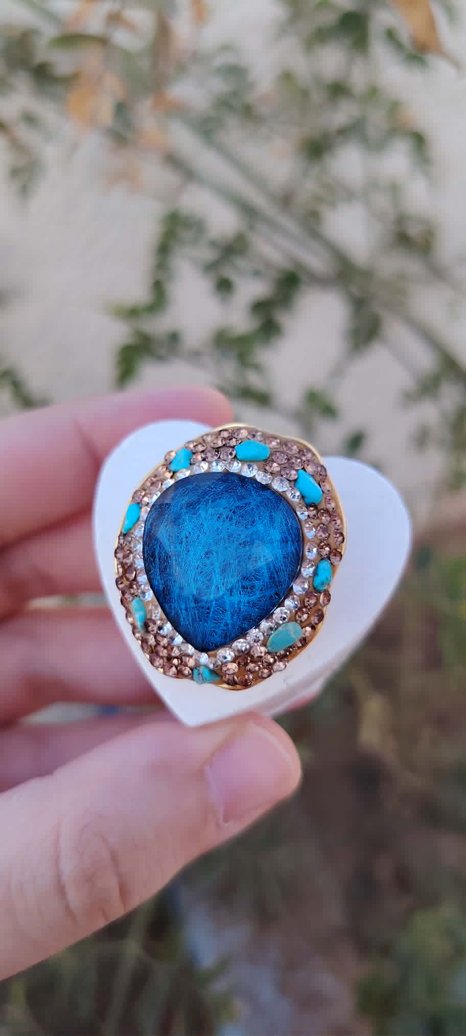 Blue ring gold plated free size
