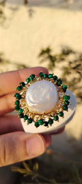 Pure pearl With Pure agate free size ring