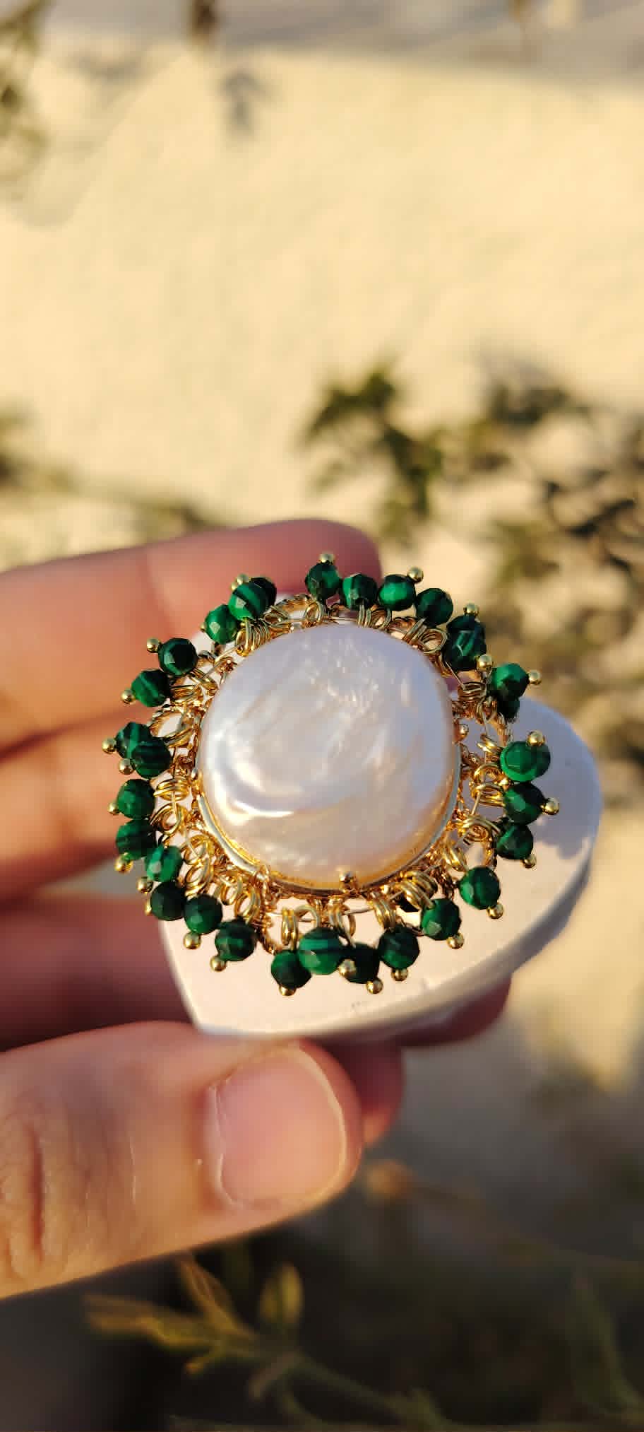 Pure pearl With Pure agate free size ring