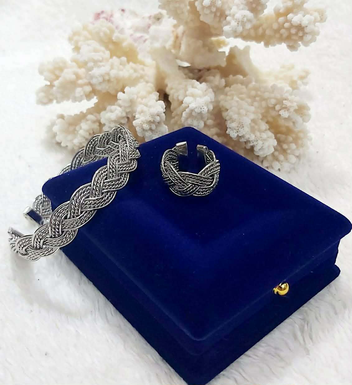 Braided Silver-Plated Pure Copper Bracelet & Ring Set