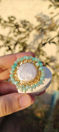Pure pearl with pure Amazonite stone free size ring