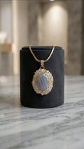 Natural Agate and pure stainless steel necklace (65 cm)