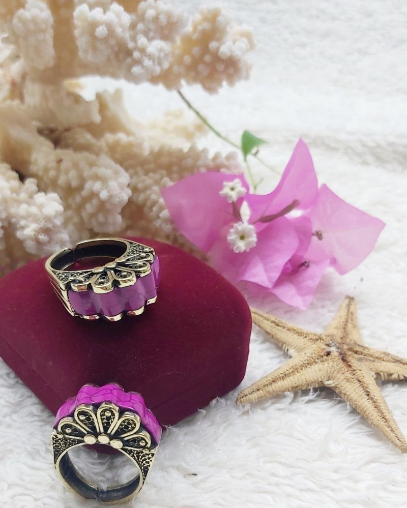 Crown Filigree Pure Copper Stone Ring