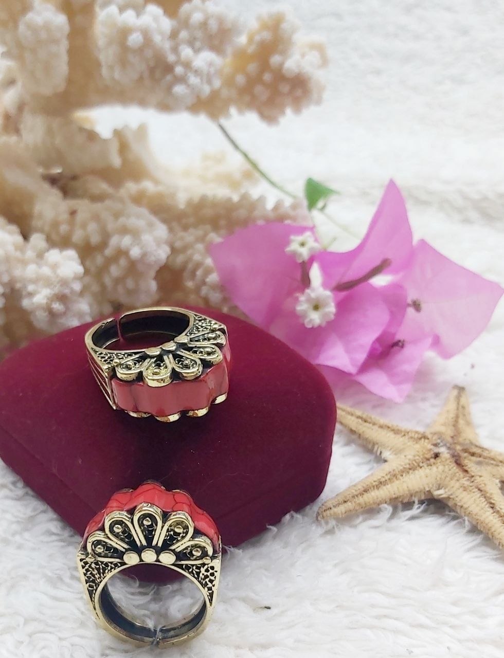 Crown Filigree Pure Copper Stone Ring