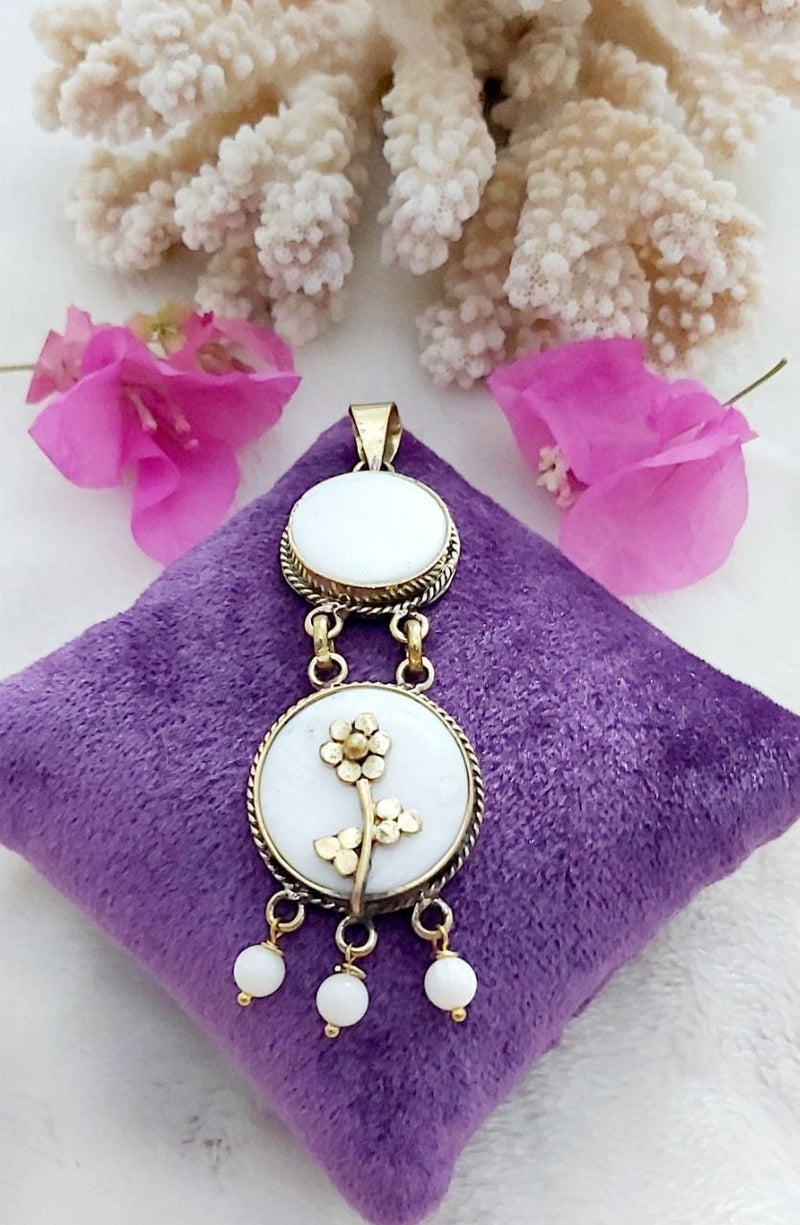 Floral Copper & Natural Pearl Pendant