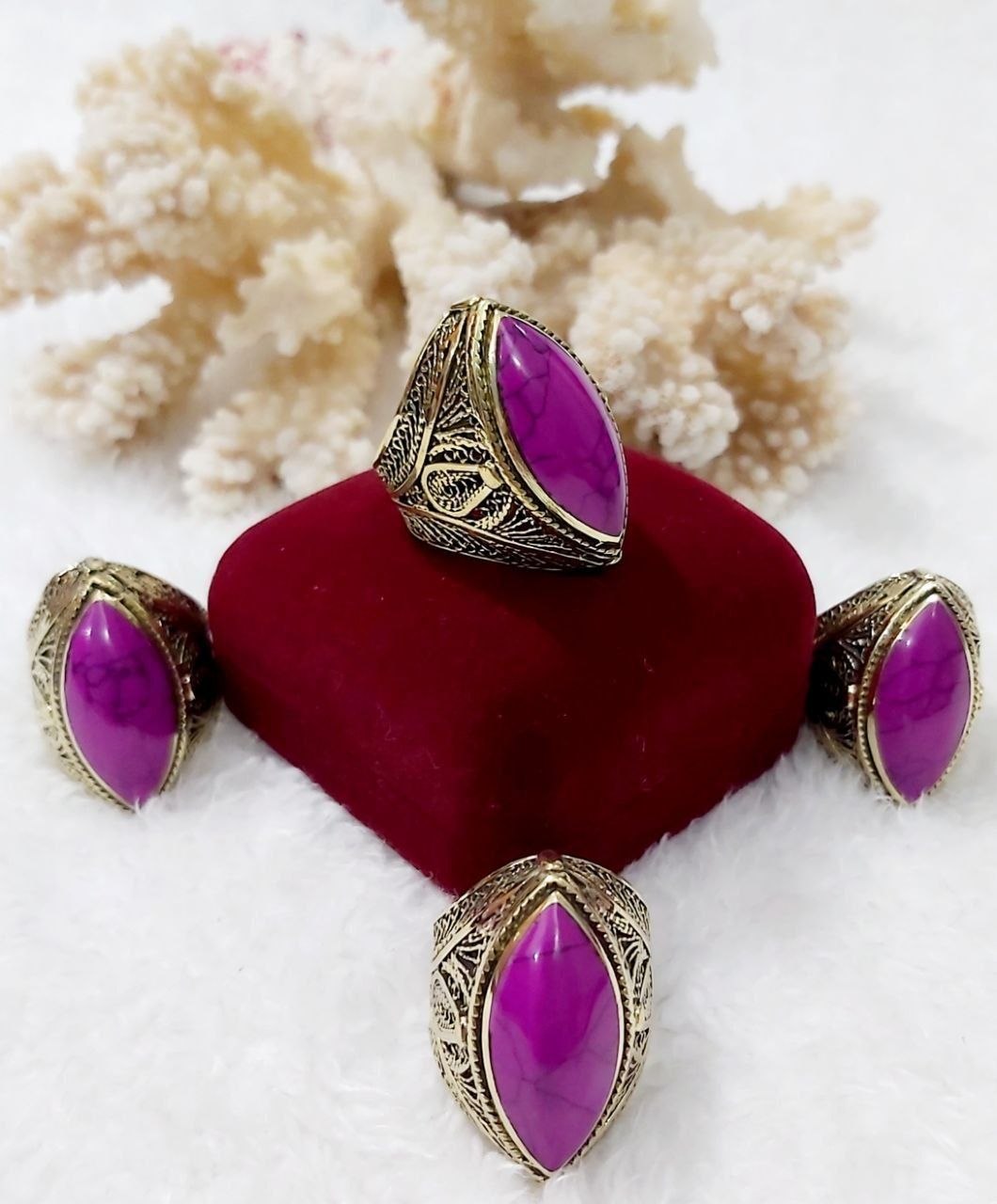 Filigree Copper Ring with Stone