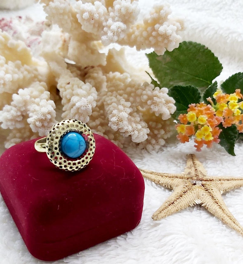 Honeycomb Copper Ring with Stone