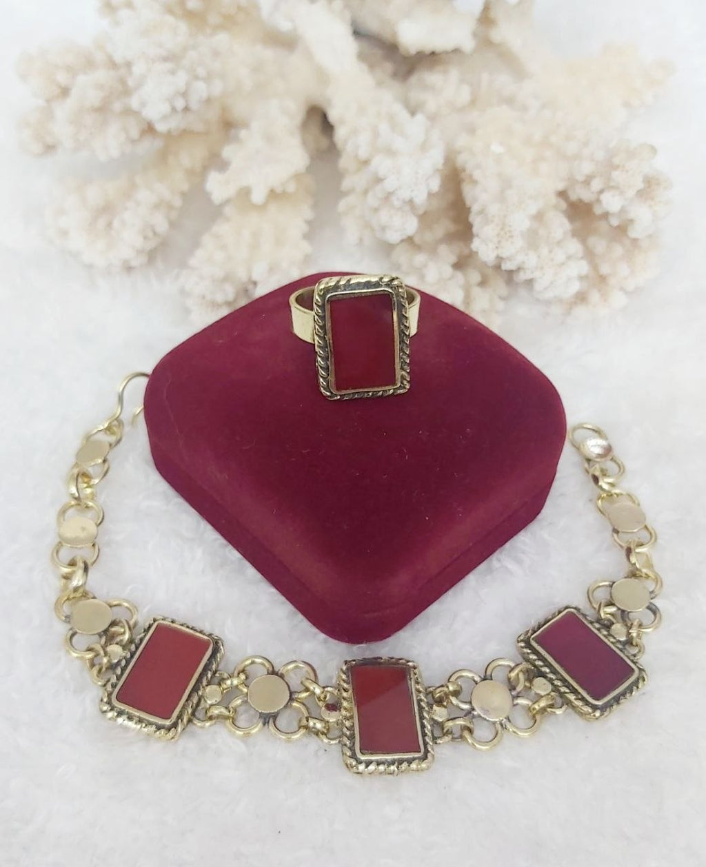Rectangular Stone Pure Copper Bracelet & Ring Set