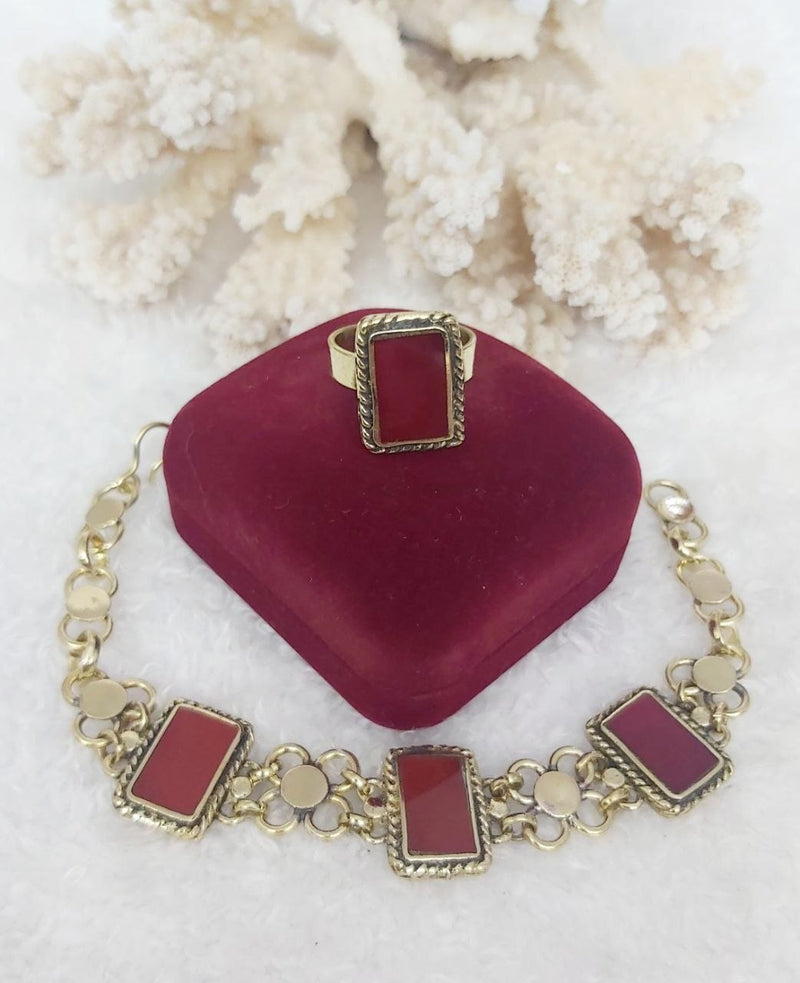 Rectangular Stone Pure Copper Bracelet & Ring Set