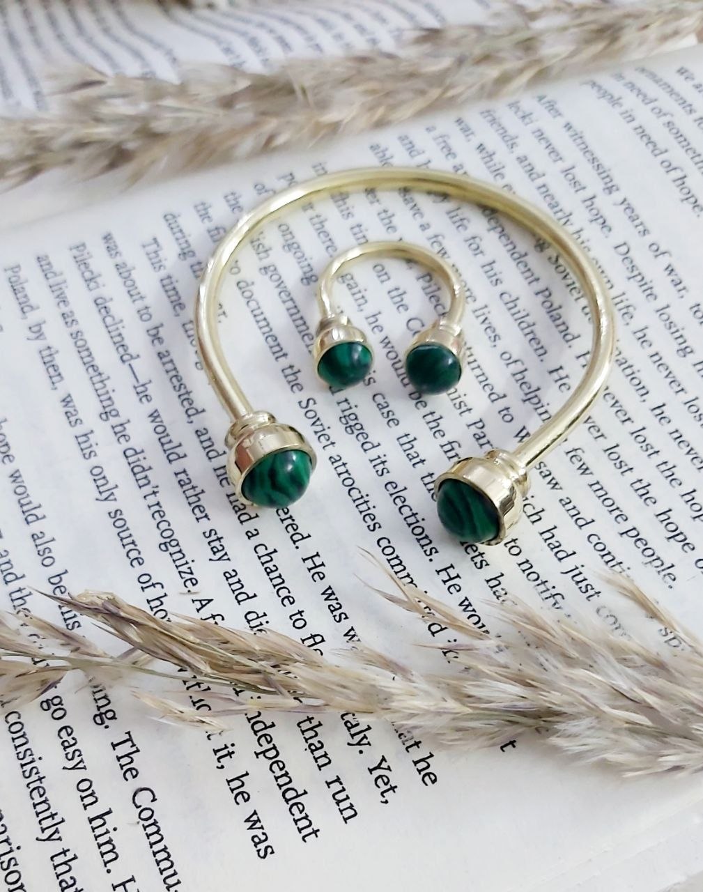 Open Copper Bangle Set with Stone Tips