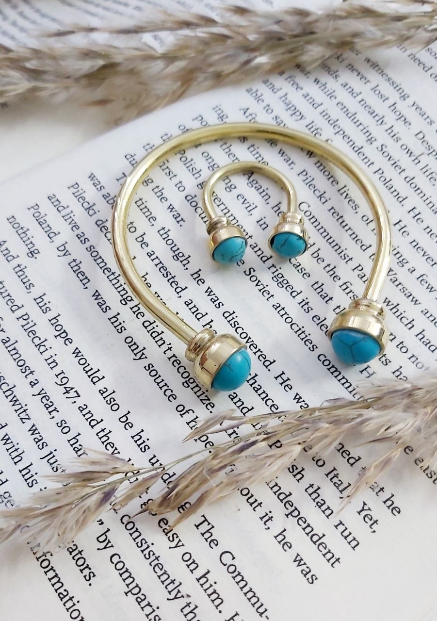 Open Copper Bangle Set with Stone Tips