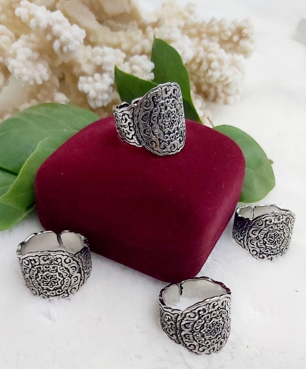 Engraved Silver-Plated Pure Copper Ring