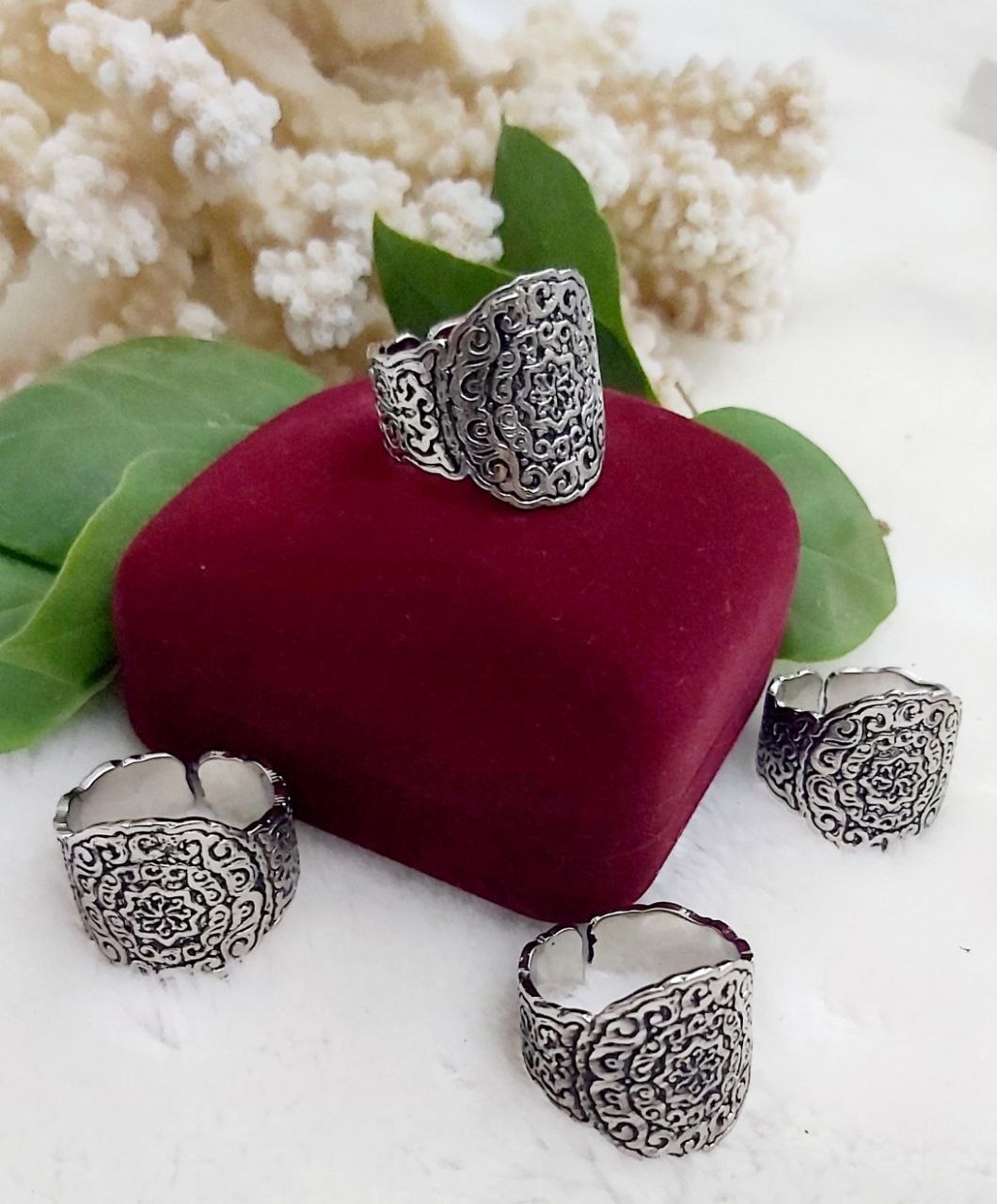 Engraved Silver-Plated Pure Copper Ring