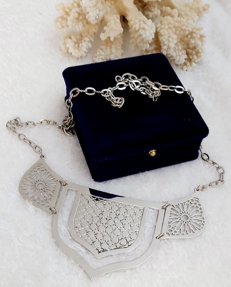 Geometric Filigree Silver-Plated Bib Necklace
