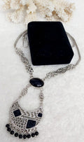 Crescent Moon Filigree Silver-Plated Stone Necklace