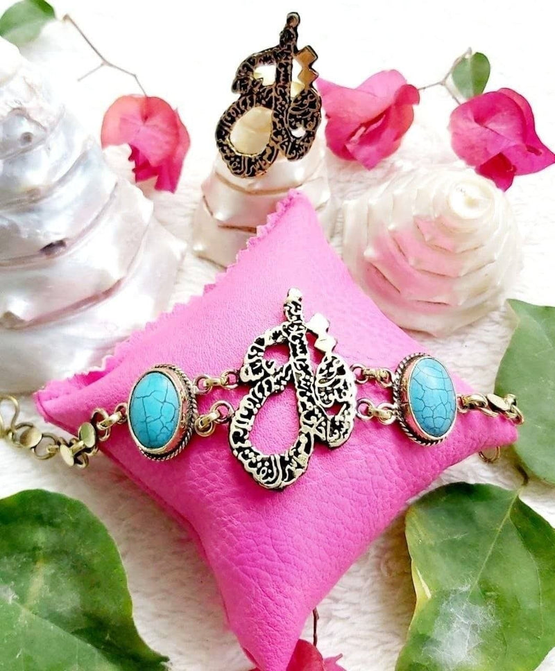 Qul Arabic Calligraphy Pure Copper Bracelet & Ring Set
