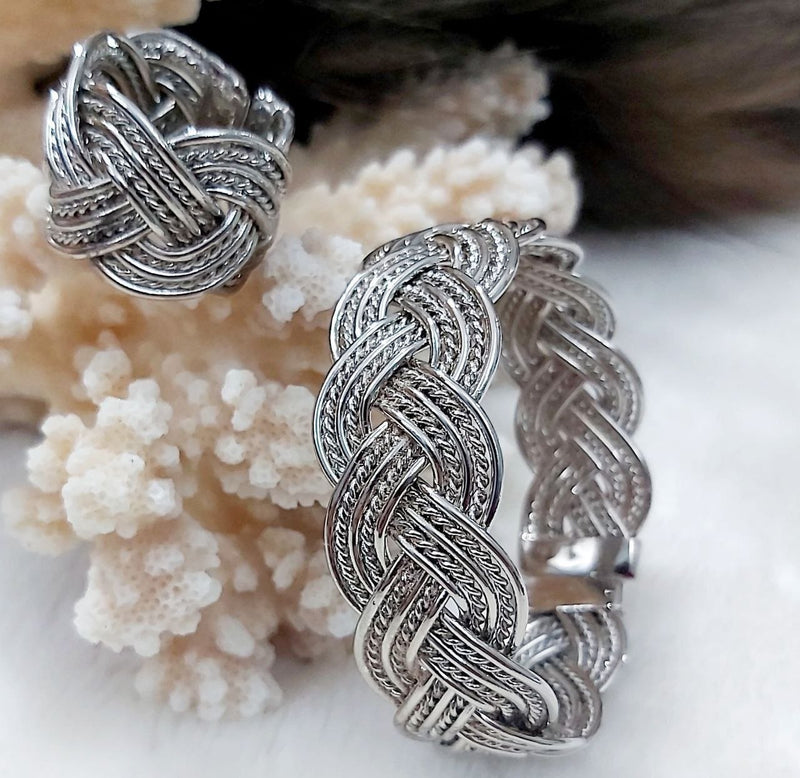 Braided Silver-Plated Pure Copper Bracelet & Ring Set