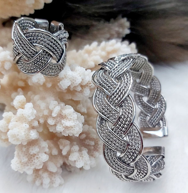 Braided Silver-Plated Pure Copper Bracelet & Ring Set