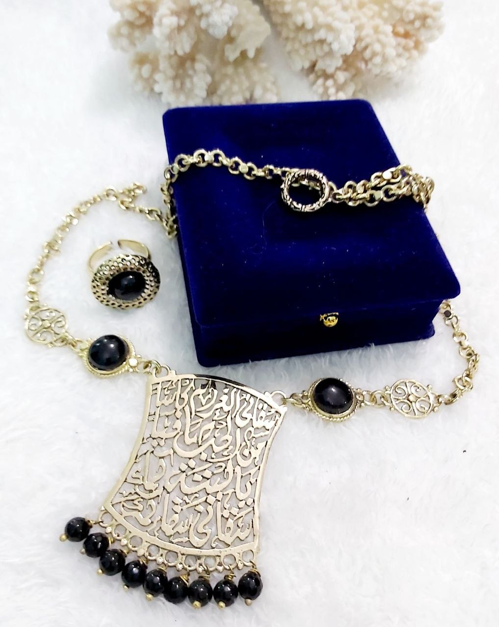 Arabic Calligraphy Fan Pendant Pure Copper Jewelry
