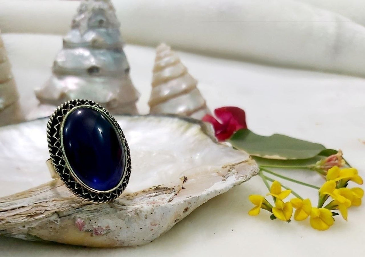 Scalloped Bezel Pure Copper Stone Ring