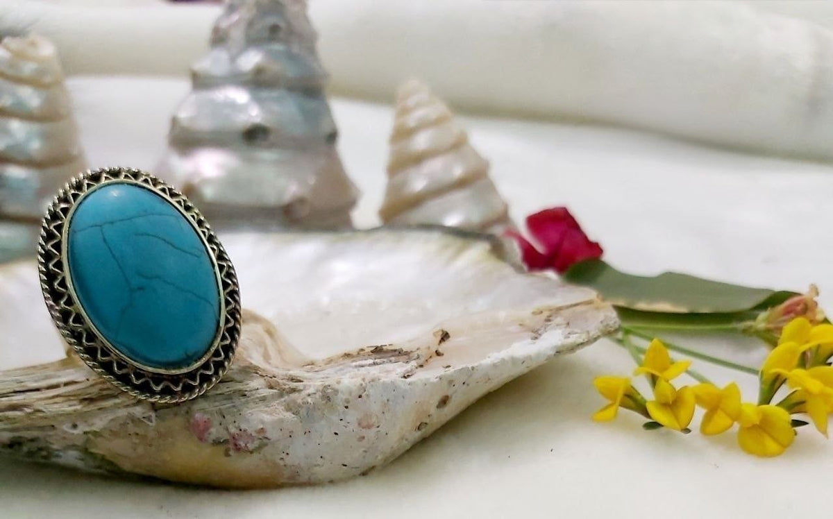 Scalloped Bezel Pure Copper Stone Ring