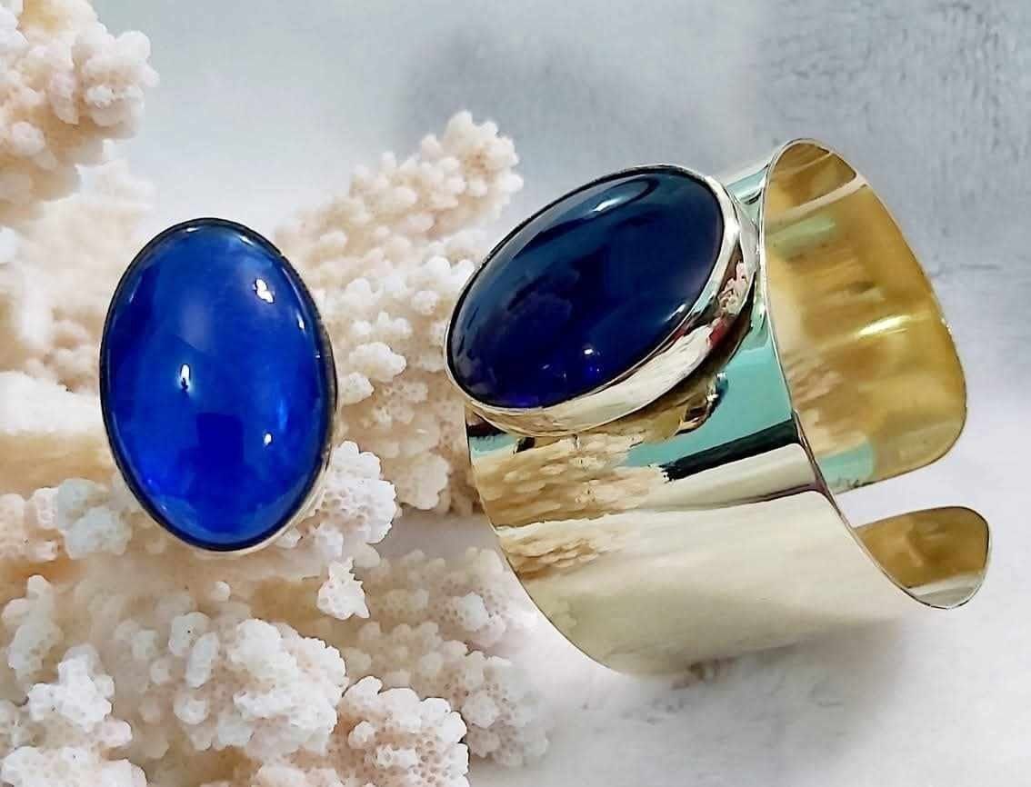 Mirror Polish Pure Copper Stone Cuff & Ring Set