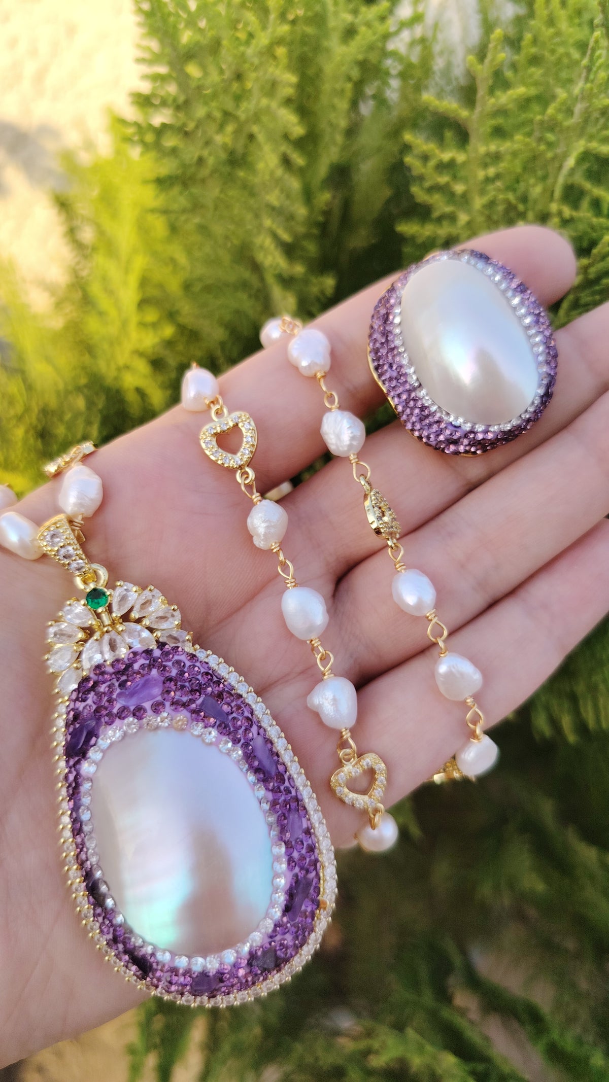 Set of Pure pearl Necklace and Ring